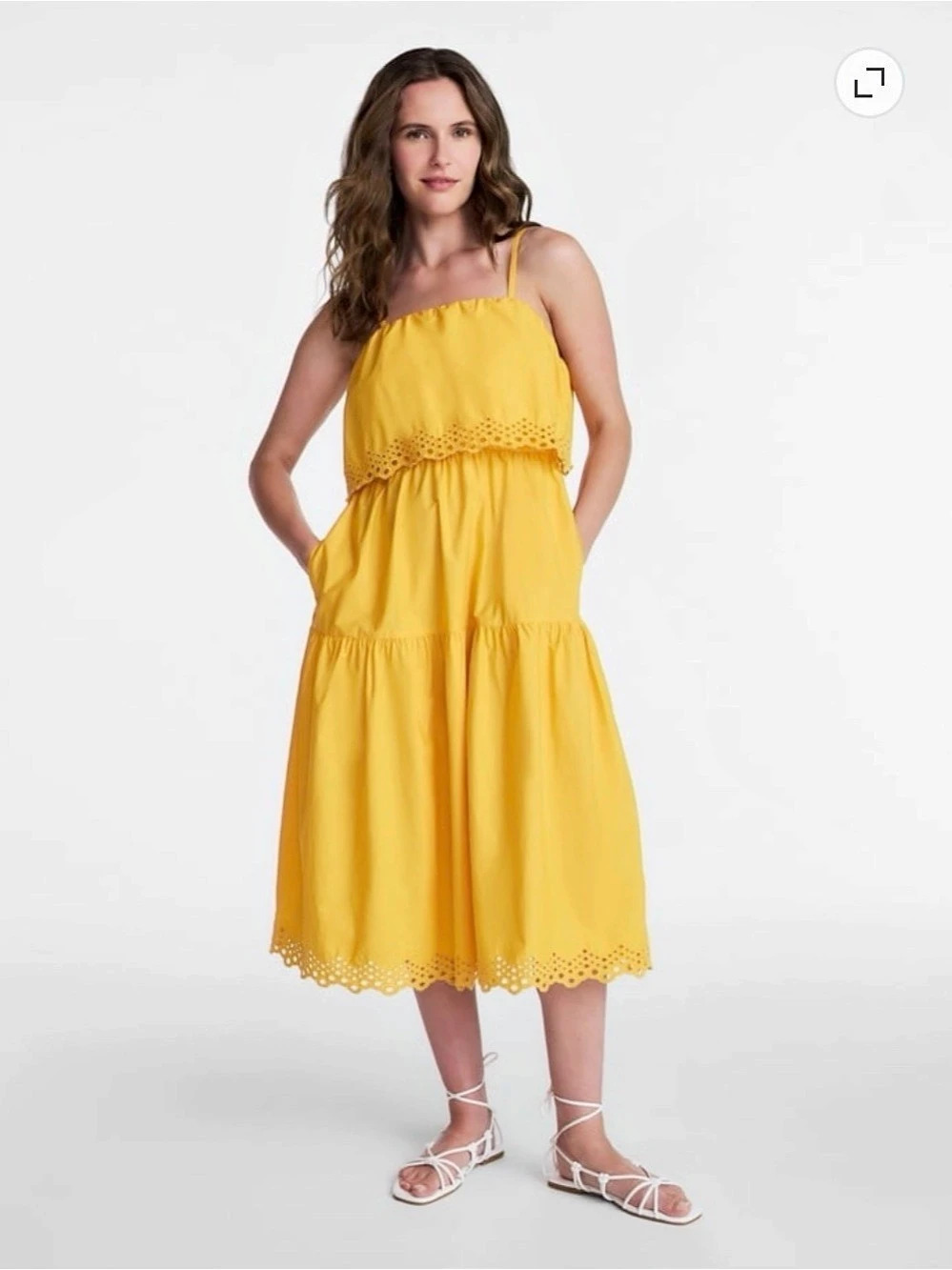 Beautiful Eyelet Midi Dress in Yellow size XL. New w/tags.